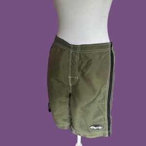 Billabong Olive Green Swim Trunks with Black Side Stripe